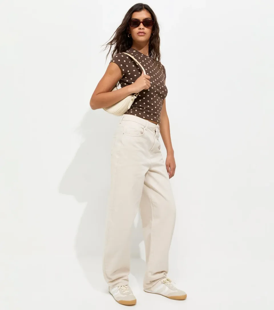 Women's Brown Cotton Rich Spot Print Baby Tee T-Shirt