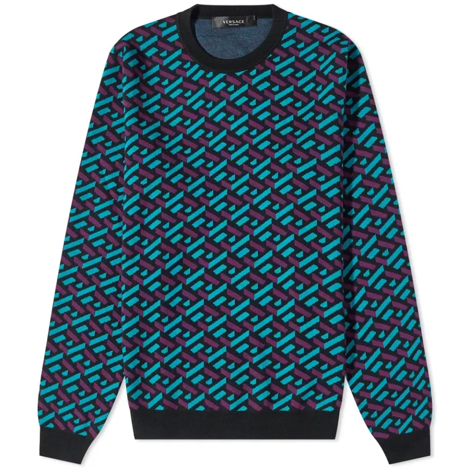 Geometric Intarsia Crew Knit