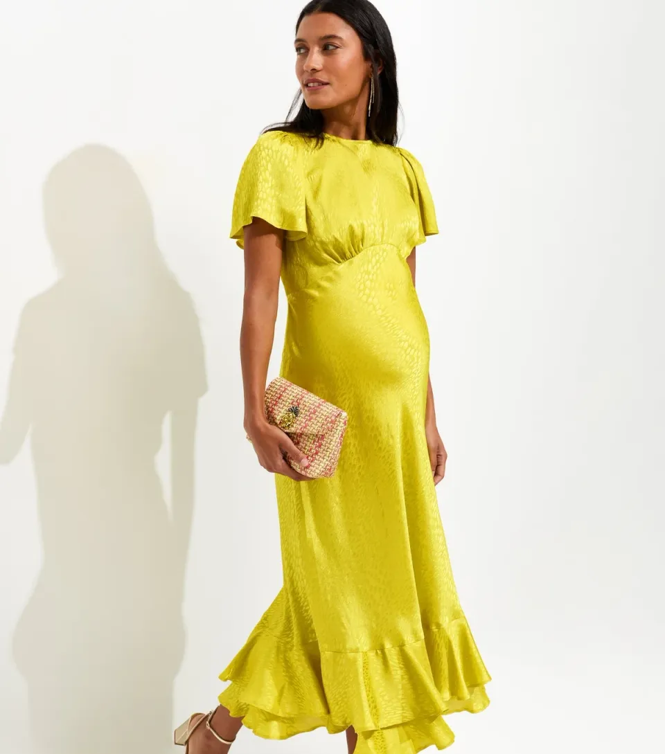 Women's Maternity Light Green Feather Jaquard Satin Midi Dress