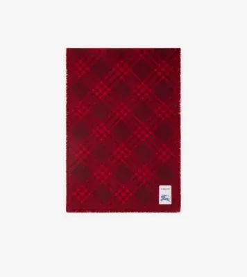 Wide Check Wool Silk Scarf in Oxblood red/pillar red