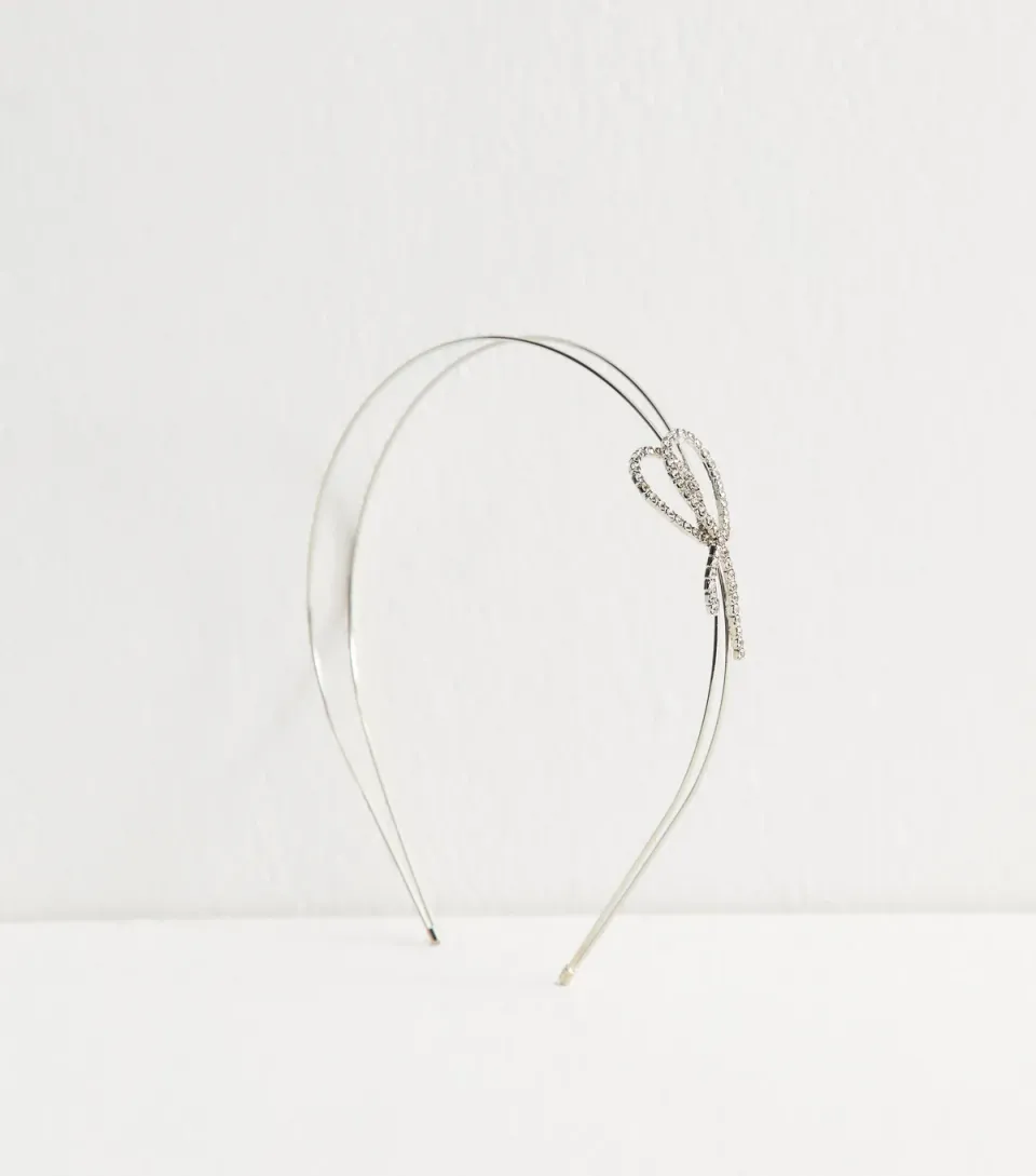 Silver Tone Diamantè Bow Headband