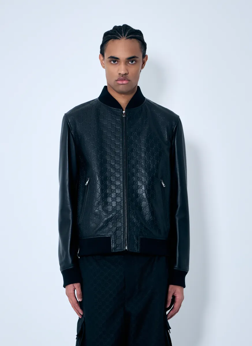 Embossed GG Leather Bomber Jacket