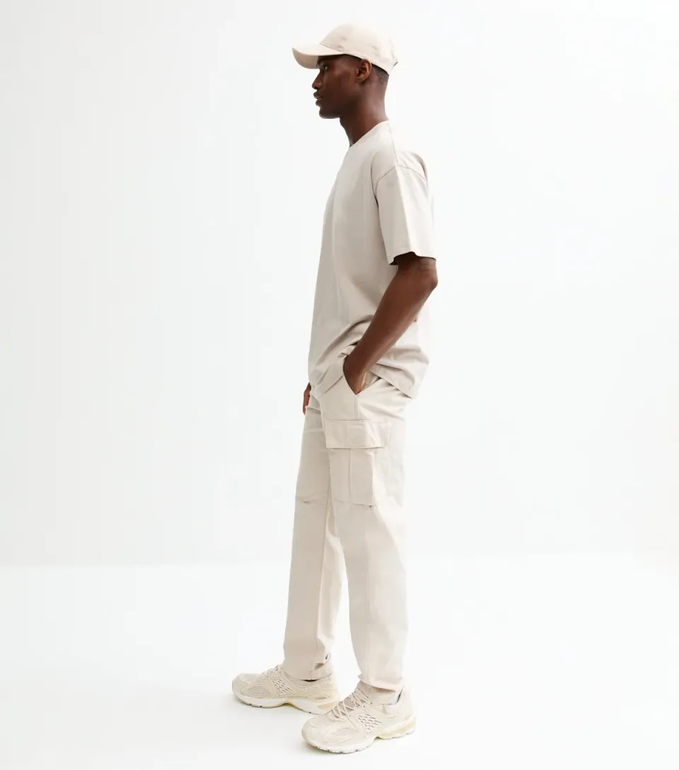 Men's Cream Slim Fit Cargo Trousers