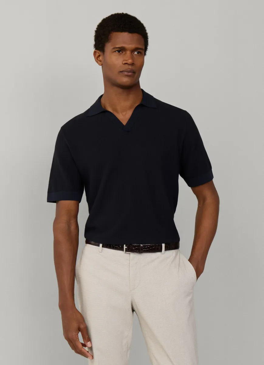 Textured Knitted Short Sleeve Polo