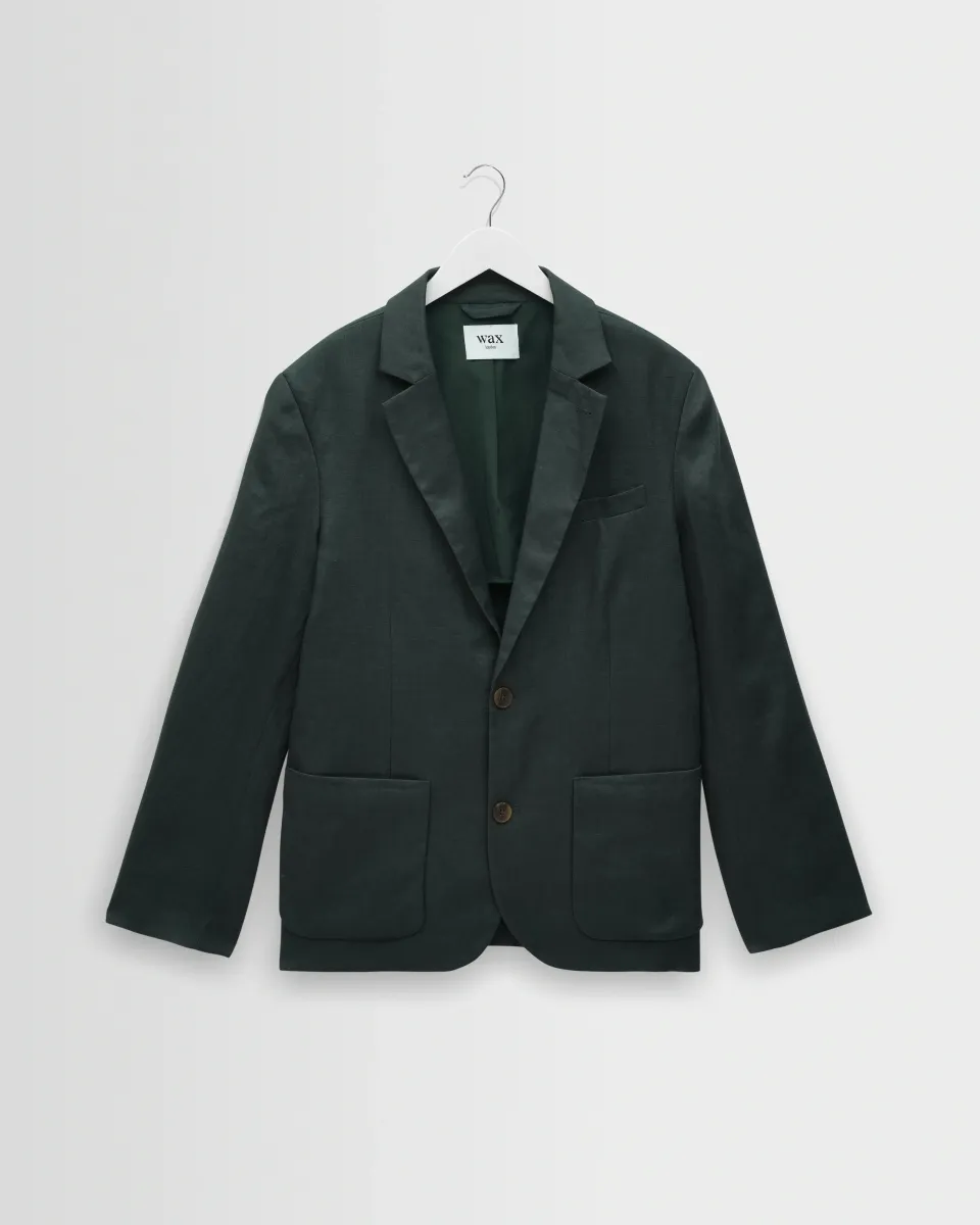 Fintry - Dark Green Linen Single-Breasted Blazer