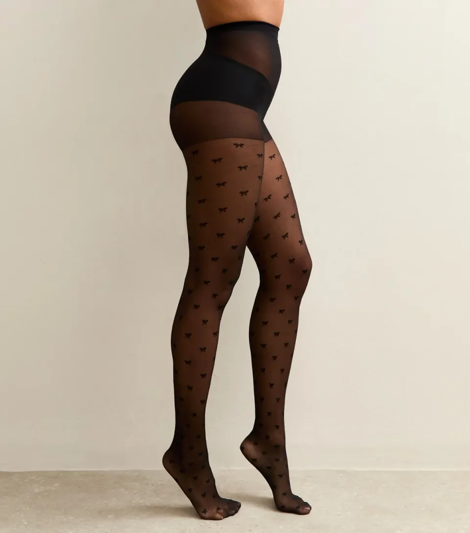Black Semi Sheer Bow Tights