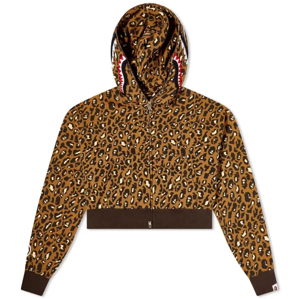 Leopard Cropped Shark Full Zip Hoodie