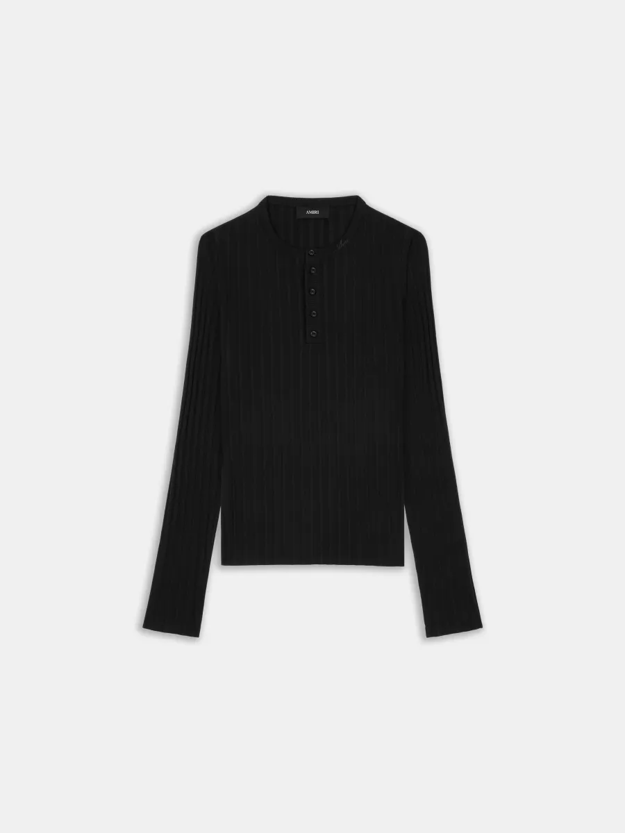 SCRIPT KNIT HENLEY - Black