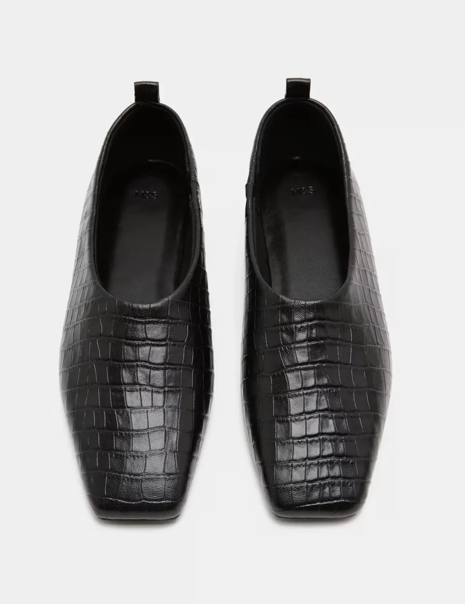 Leather Flat Square Toe Ballet Pump