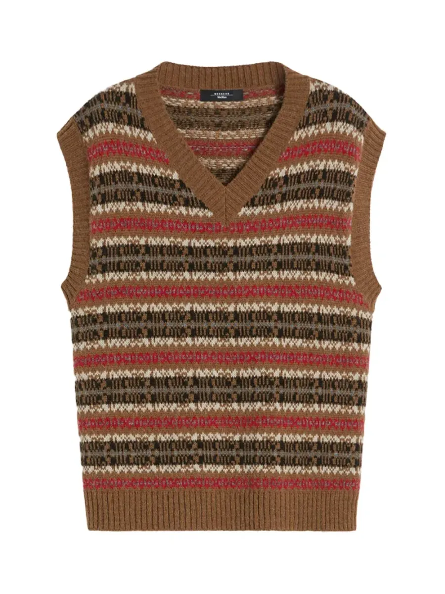 Wool and Alpaca Jacquard Gilet Camel
