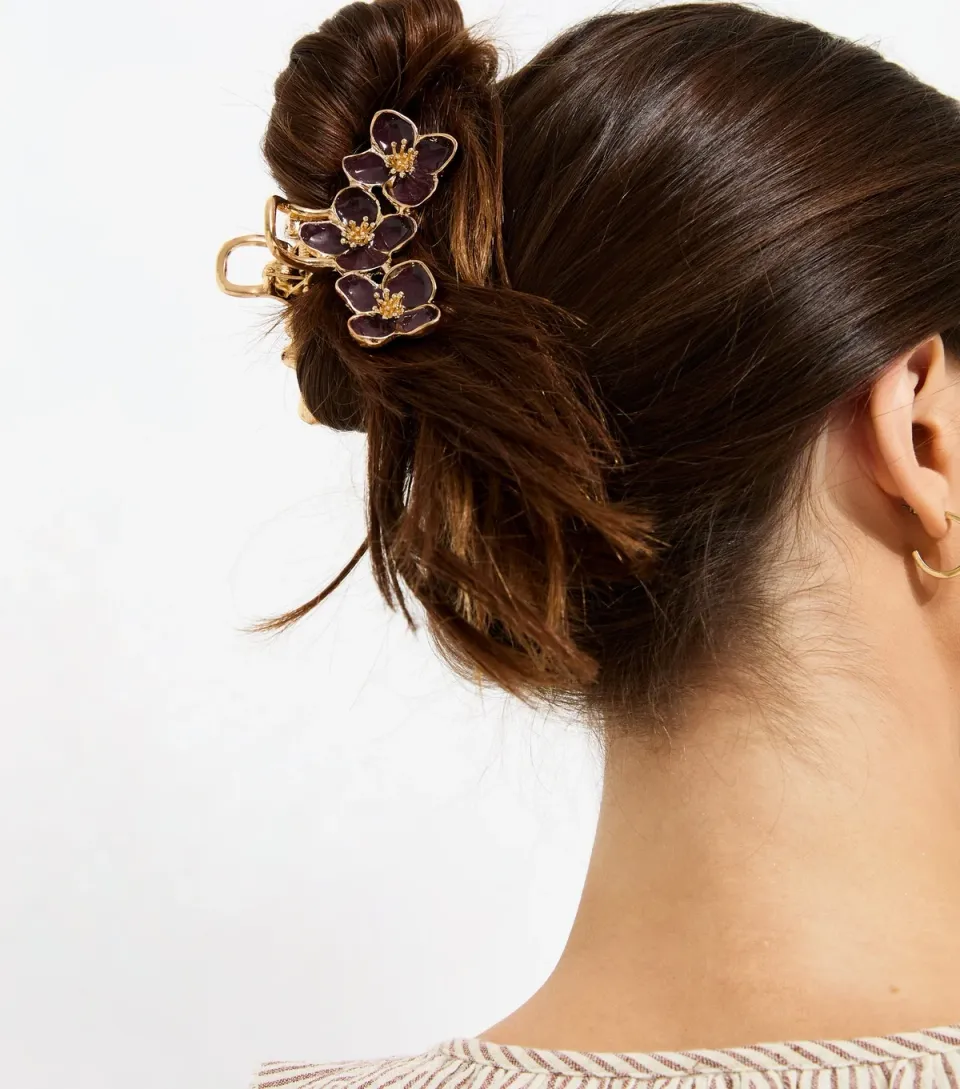 Burgundy Flower Cluster Metal Bulldog Hair Clip