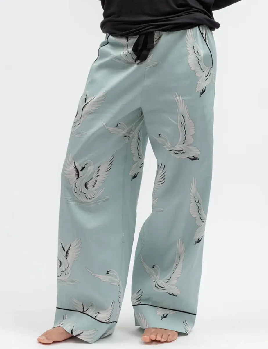 Cotton Modal Swan Print Pyjama Bottoms Mint