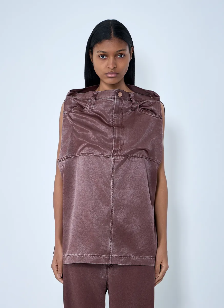 Satin Denim Sleeveless Top