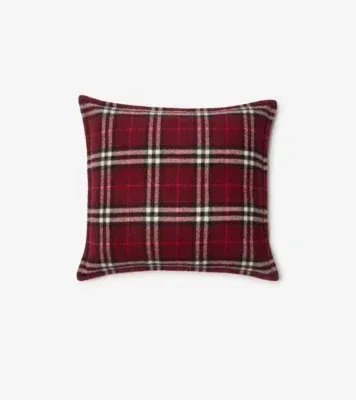 Check Cashmere Cushion in Oxblood red