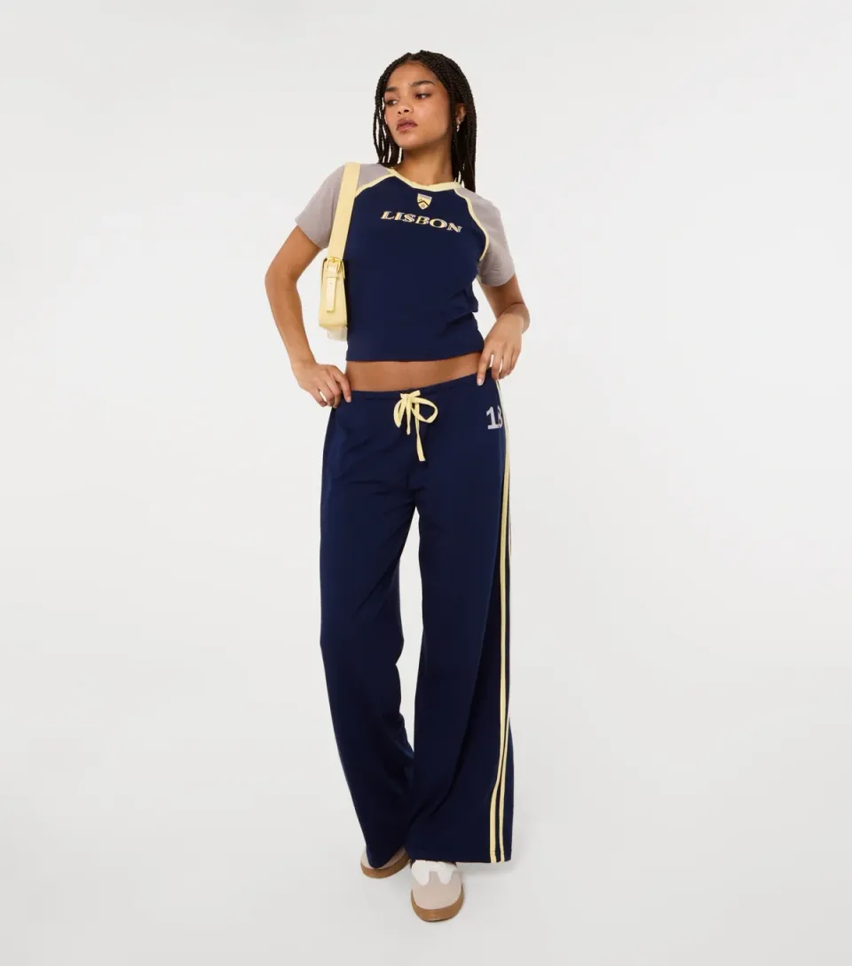Women's Navy Star Print Wide Leg Trousers