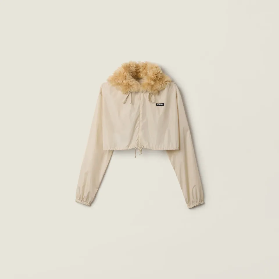 Technical fabric and shearling windbreaker