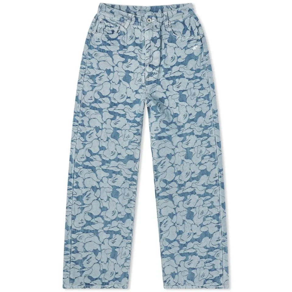 Solid Camo High Waist Denim Pants