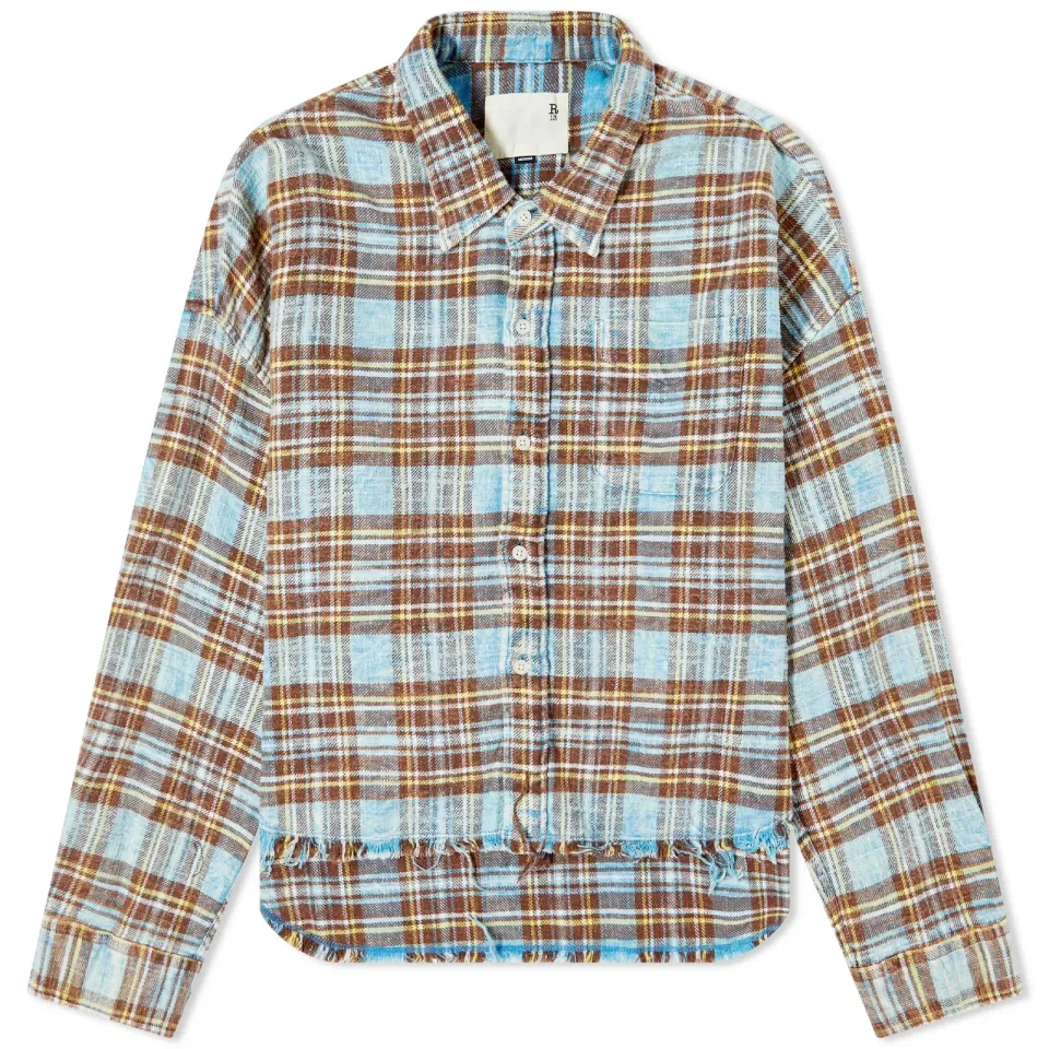 Drop Neck Cropped Check Shirt