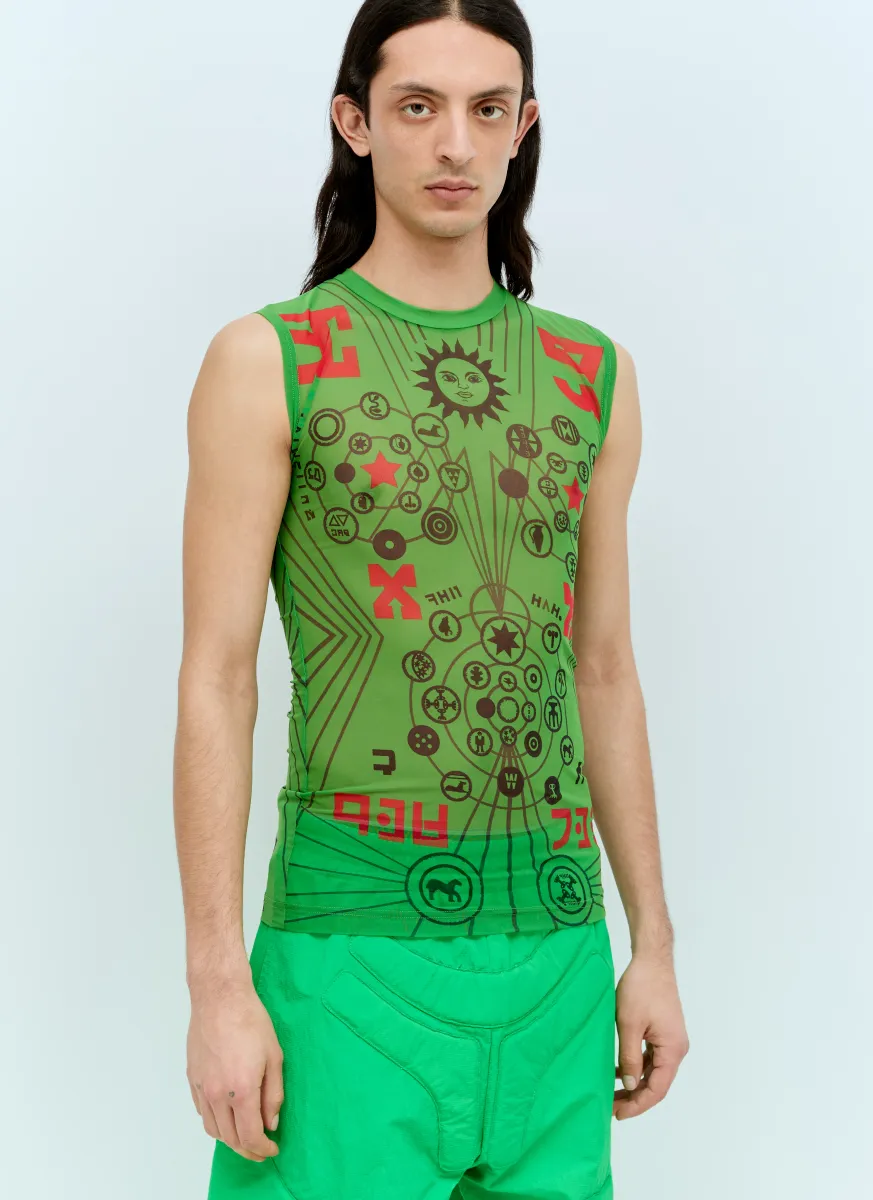 Graphic Print Mesh Top