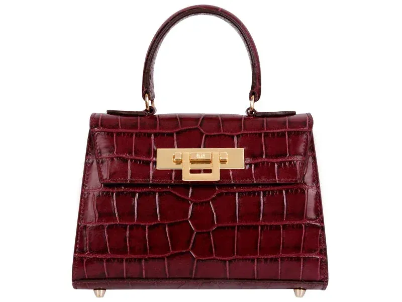 Fonteyn Mignon Orinoco 'Croc' Print Calf Leather Handbag - Wine - 2
