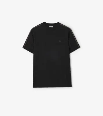 Check Piping Cotton T-shirt in Black