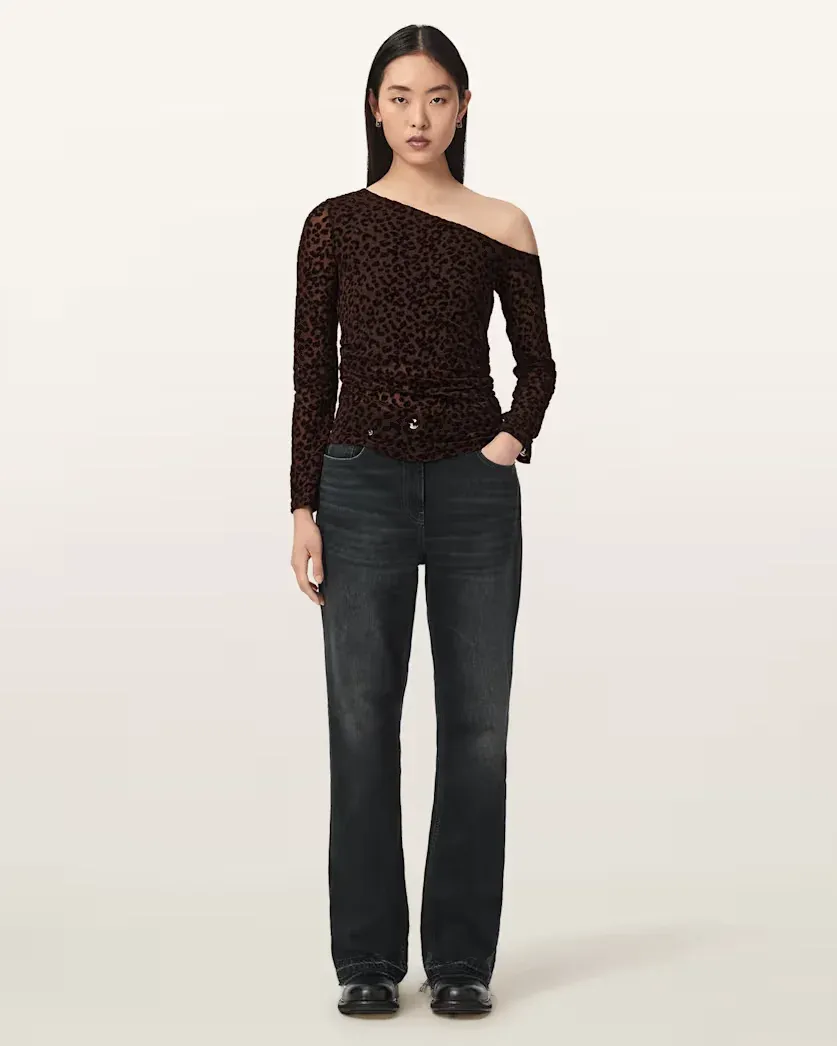 Mimi Off-The-Shoulder Leopard Mesh Top