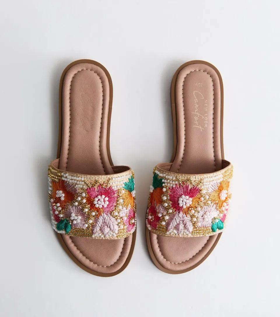 Women's Multicolour Faux Leather Floral Embellished Strap Sandals Vegan