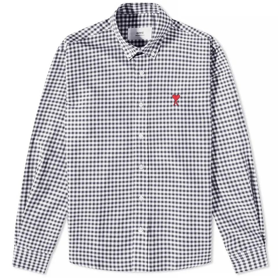 AMI Heart Gingham Button Down Oxford Shirt