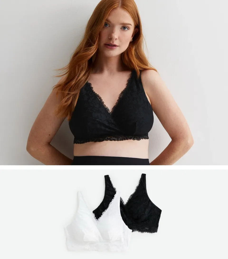 Women's Maternity 2 Pack Black and White Lace Sleep Bras