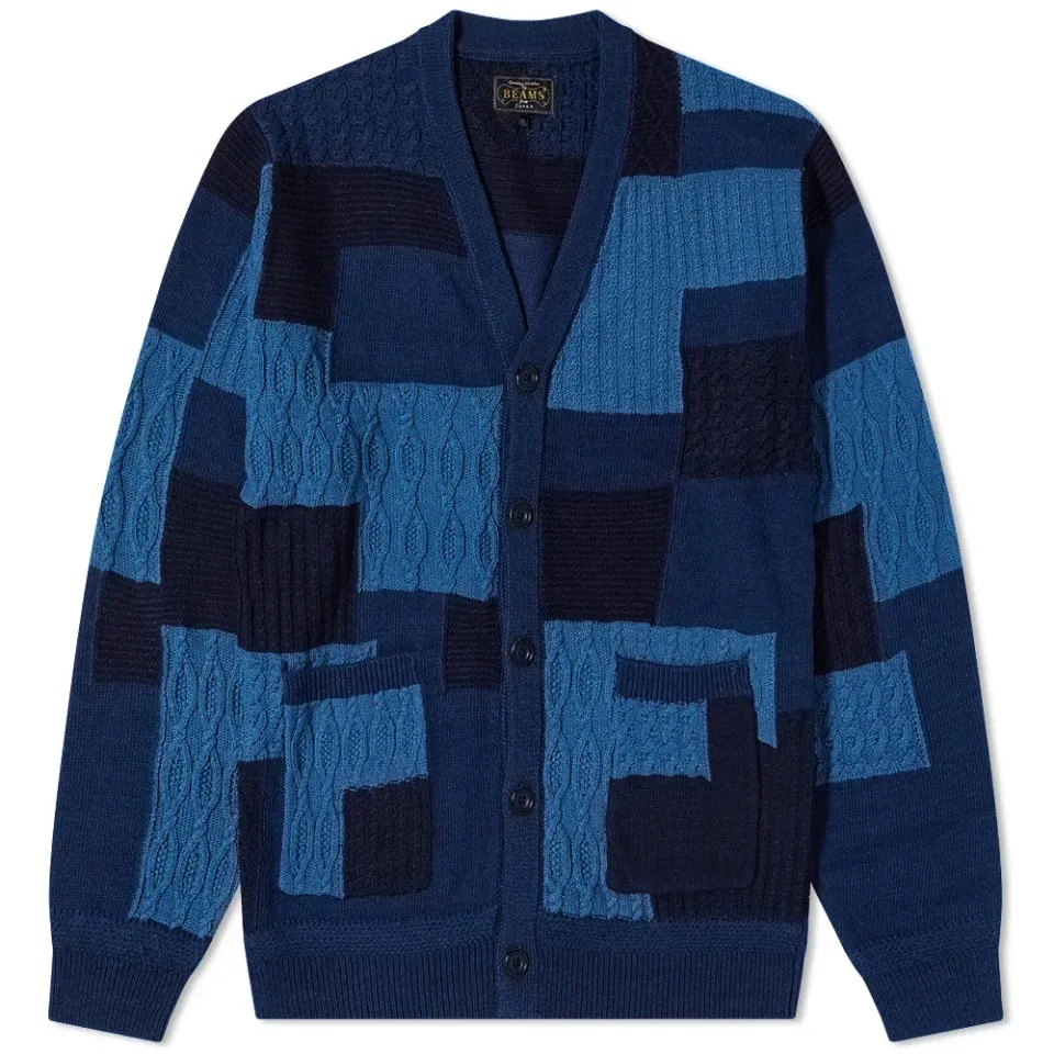 Indigo Cotton Patchwork Cardigan