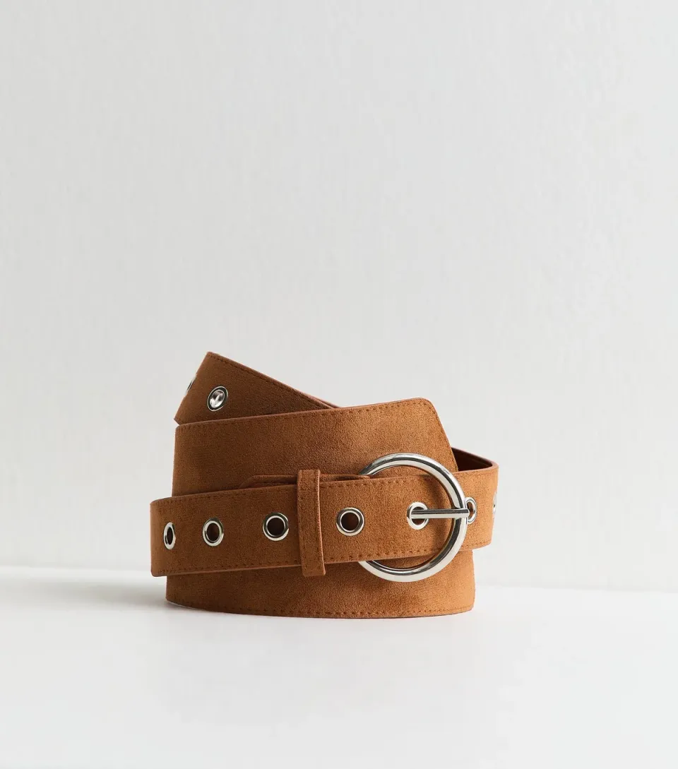 Brown Wide Faux Suede Belt