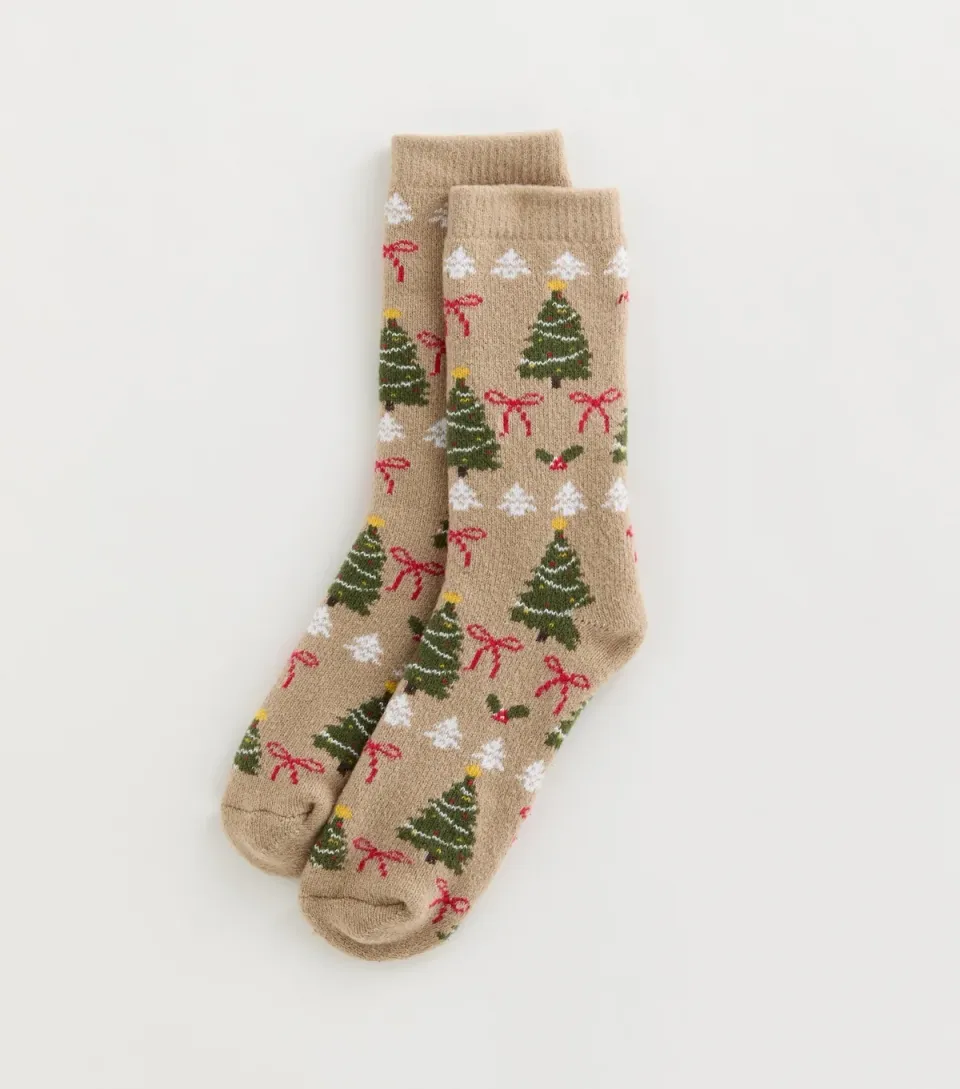Oatmeal Knit Christmas Patterned Ankle Socks