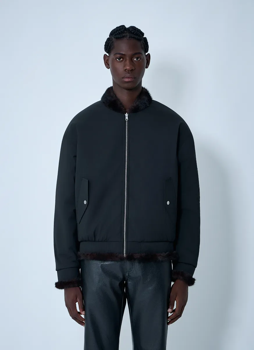 Bomber Jacket With Faux Shearling Trim