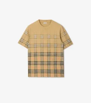 Gradient Check Cotton T-shirt in Sand beige