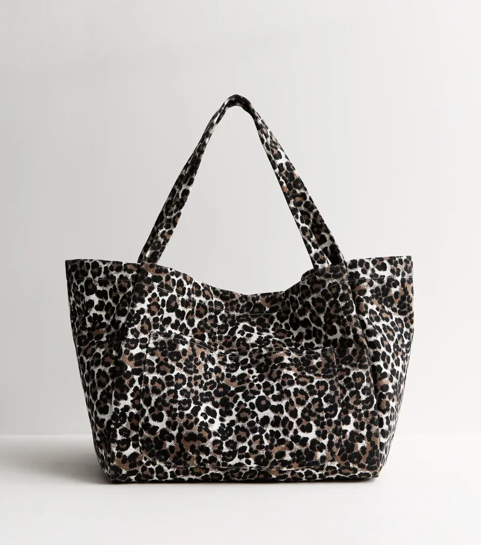 Brown Leopard Print Slouch Tote Bag