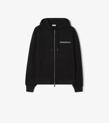 Heritage Logo Cotton Zip Hoodie in Black