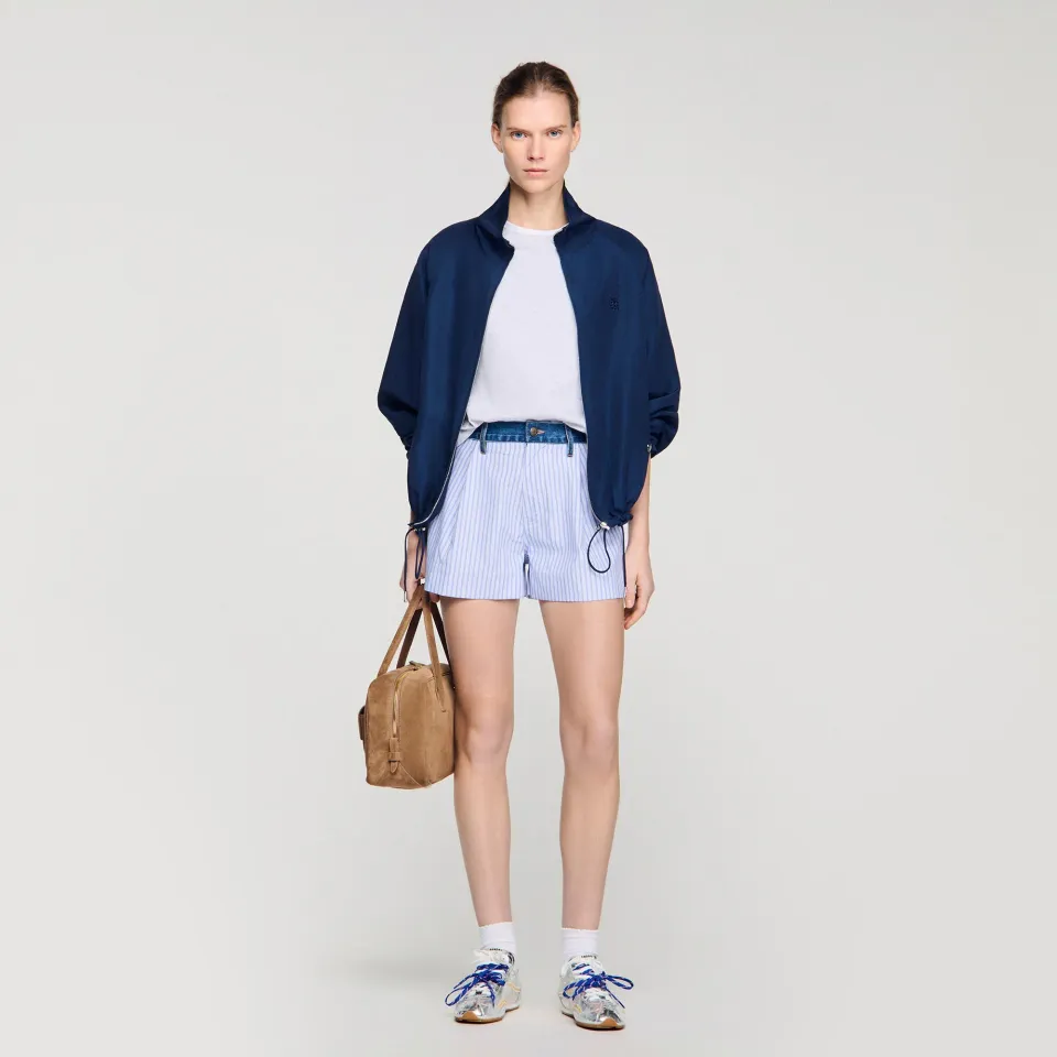 Striped shorts with denim details