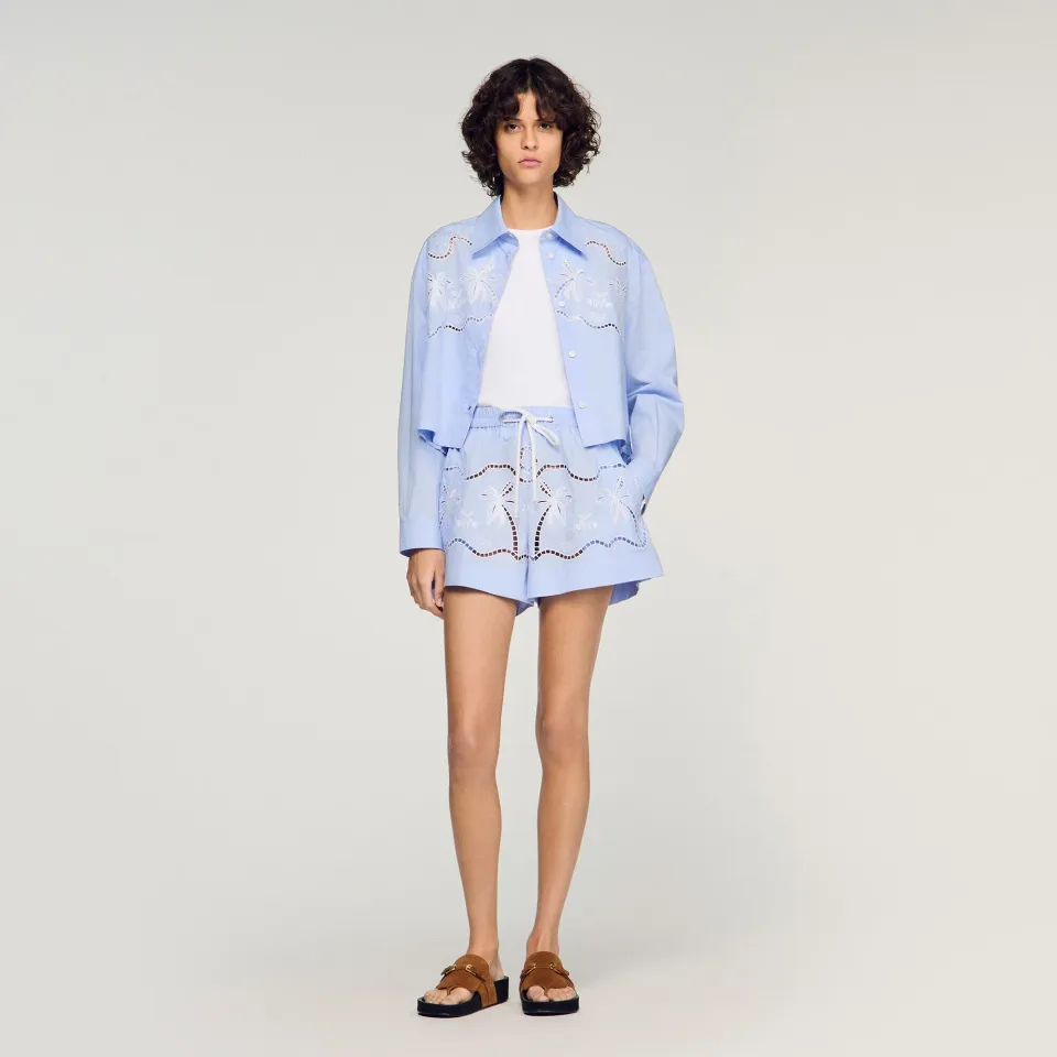 Embroidered cotton shorts