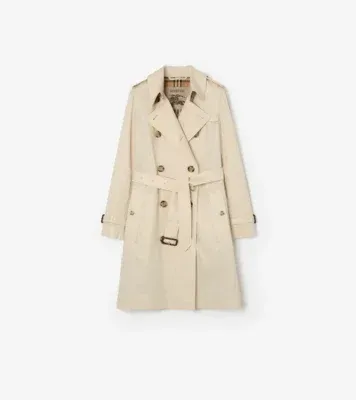 Mid-length Tropical Gabardine Kensington Trench Coat in Stone beige