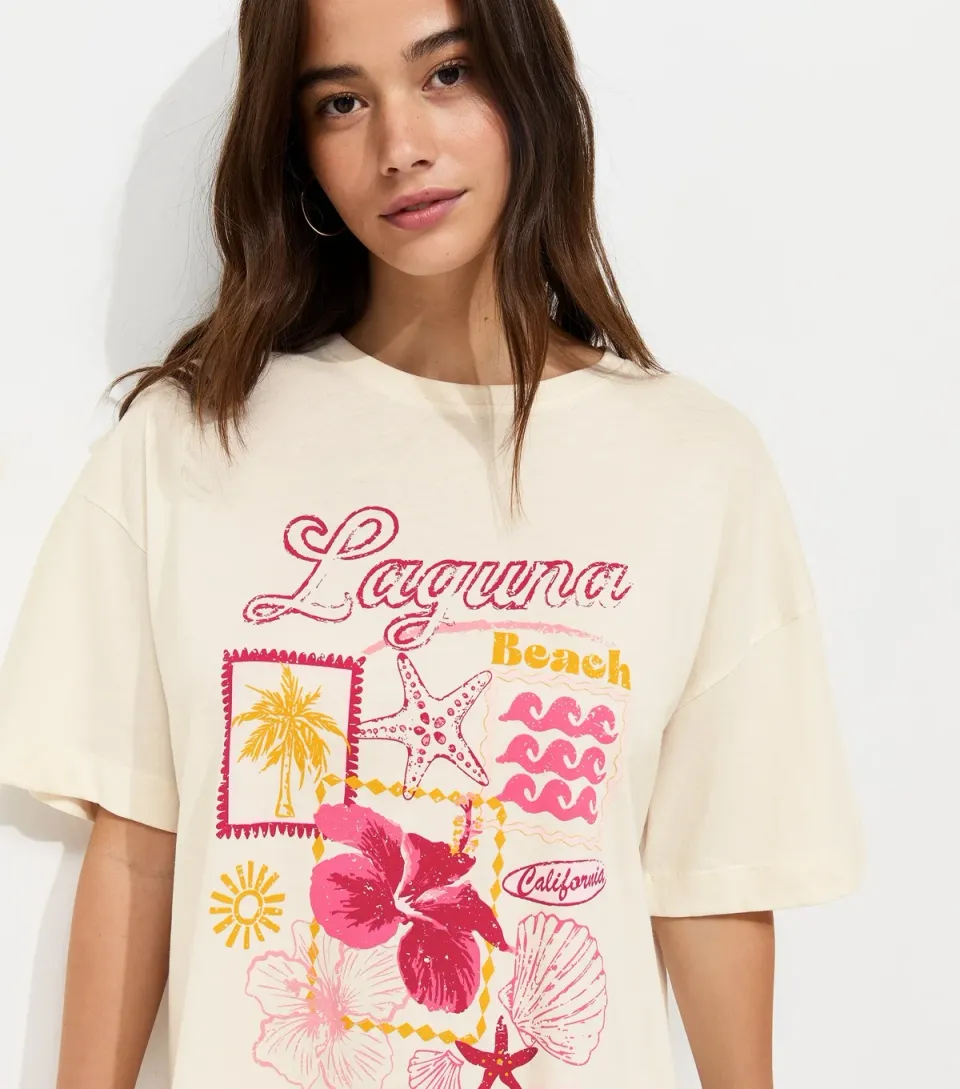 Women's Off White Cotton Laguna Beach Relaxed T-Shirt