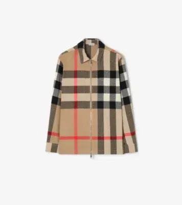 Check Wool Cotton Overshirt in Archive beige