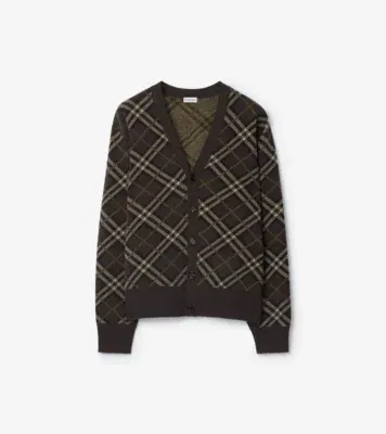Check Wool Cashmere Cardigan in Truffle brown