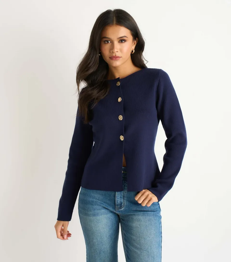 Women's Navy Button Front Cardigan