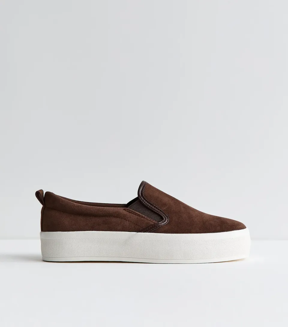 Women's Brown Faux Suede Slip On Trainers Vegan