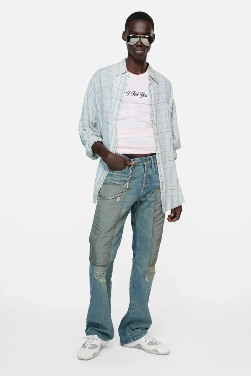 Linen check button-up shirt