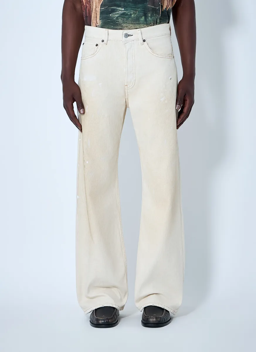 Paint-Splatter Wide-Leg Denim Jeans