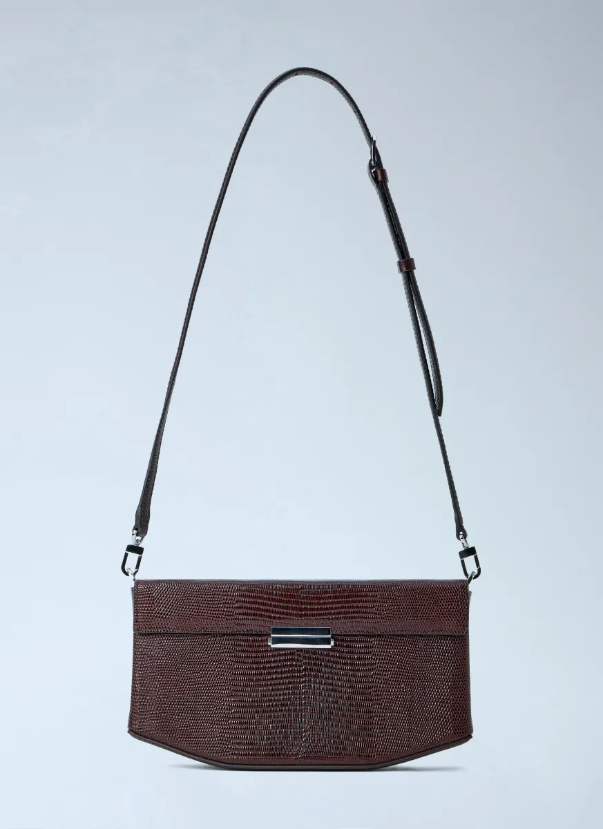 Clip Lizard-Embossed Shoulder Bag