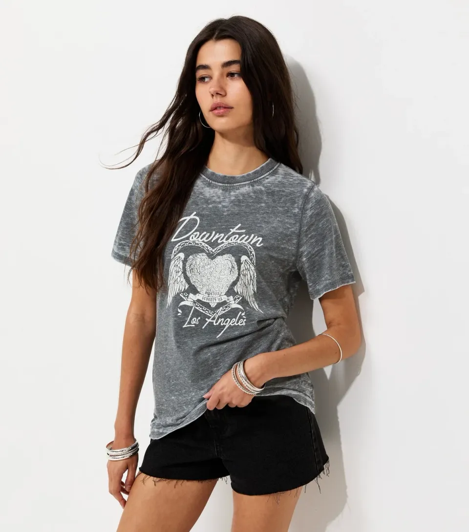 Women's Dark Grey Distressed Downtown Los Angles T-Shirt
