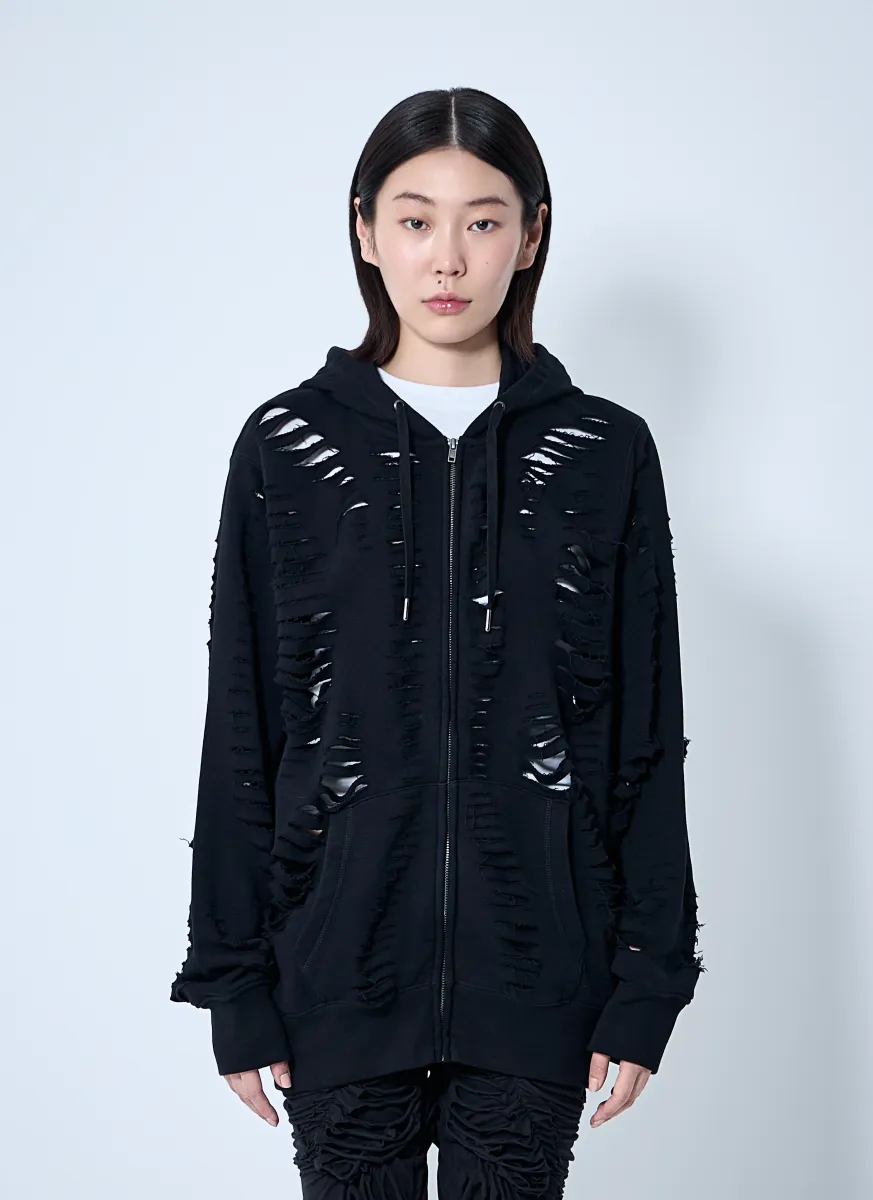 Slit Zip-Up Hooded Sweatshirt