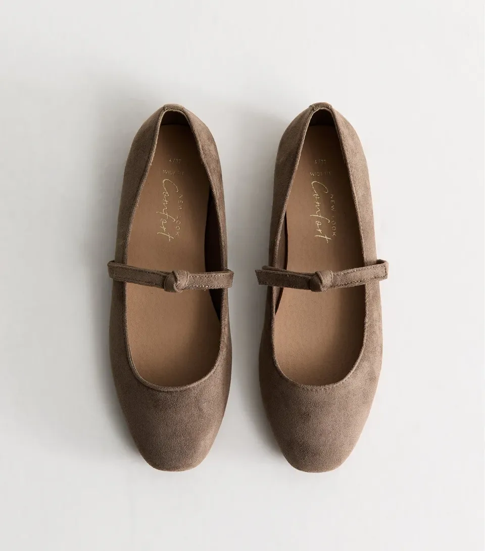 Women's Wide Fit Light Brown Faux Suede Knot Mary Jane Pumps Vegan